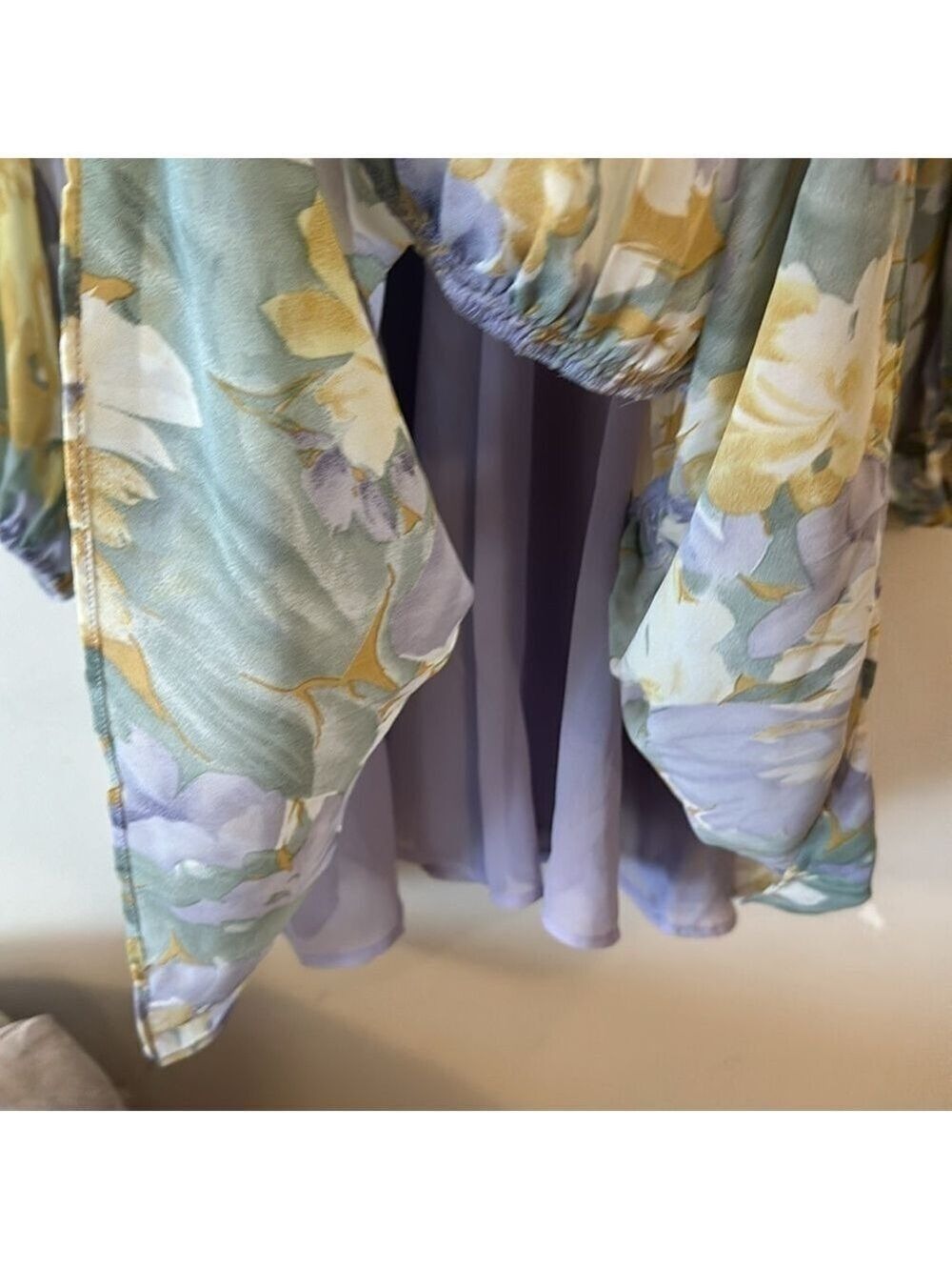 Free The Roses Voluminous Flowy Floral Mini Dress with Long Sheer Puff Sleeves - Picture 14 of 14